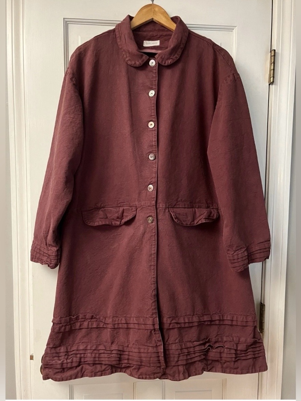 Krista Larson Rust-Colored 100% Cotton Long Coat Jacket